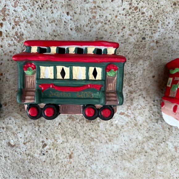 Vtg Christmas Porcelain Train Set 3 Piece Santa Lines Holiday Trim 90s - Picture 4 of 16